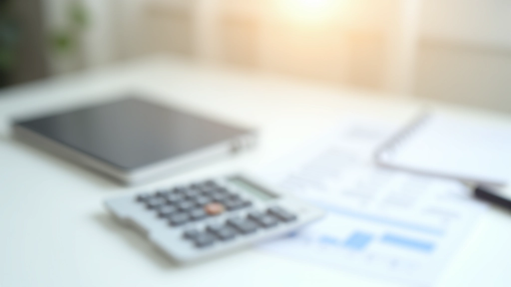 Taschenrechner und Finanzberechnungen auf Schreibtisch mit Immobiliendokumenten