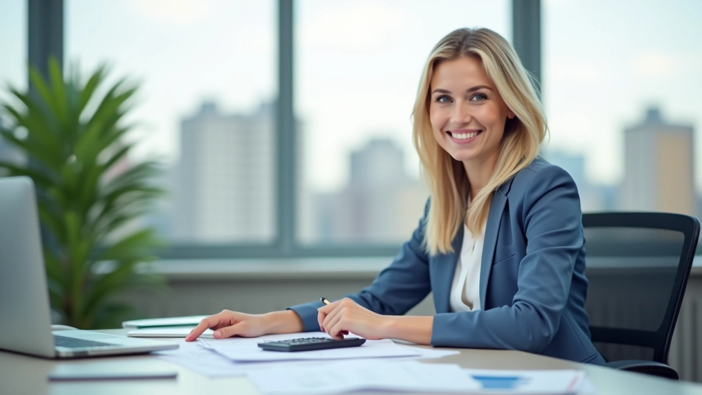 Professionelle Immobilienberaterin bei der Arbeit mit Finanzunterlagen und Dokumenten