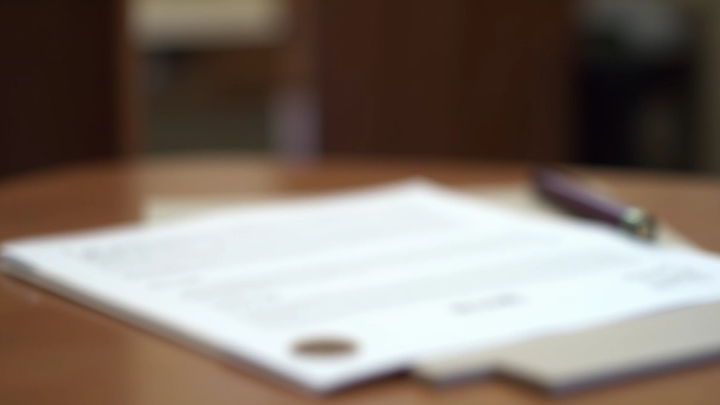 Juristisches Dokument mit Notarsiegel auf Schreibtisch mit Stift