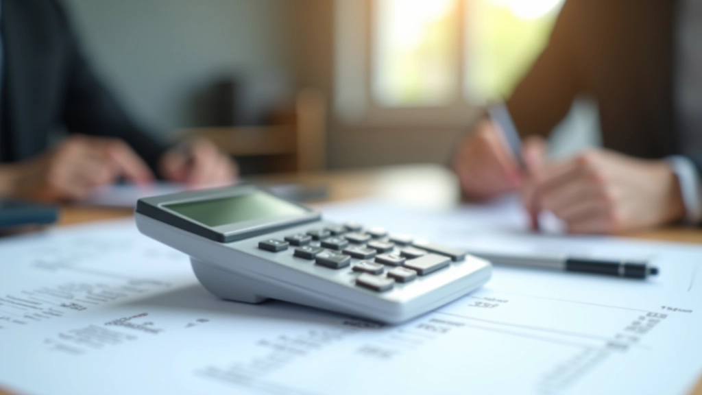 Finanzrechner mit Hypothekendarlehen-Berechnung und Eigenkapital-Prozentsätzen auf dem Display