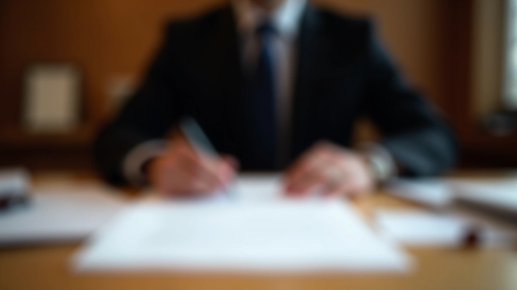 Notar bei der Arbeit an seinem Schreibtisch mit Dokumenten und Siegel