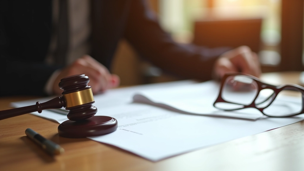 Grundbuch Register Eintragungen auf Papier mit Gavel und Dokumenten