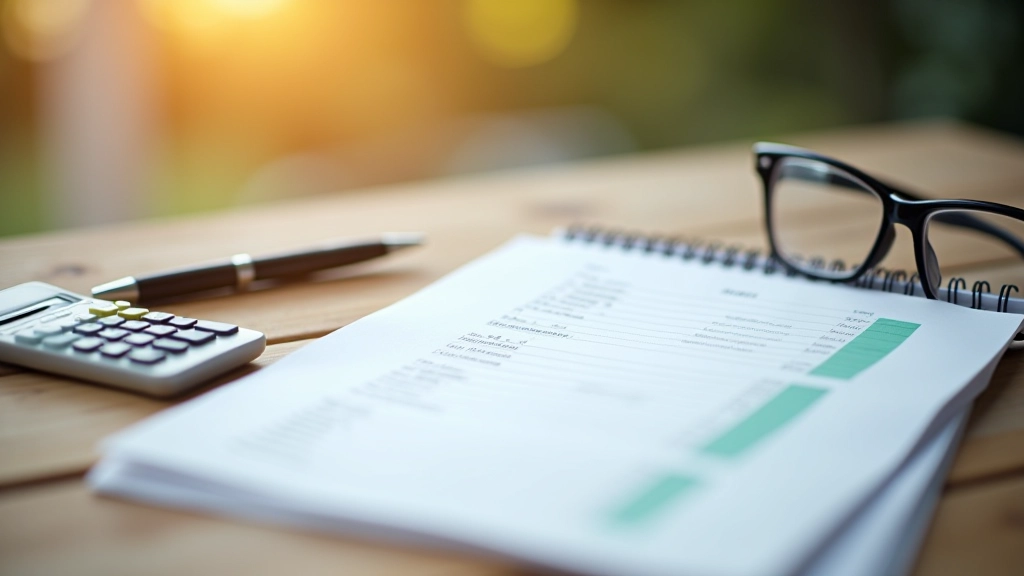 Sparbuch und Taschenrechner auf einem Schreibtisch mit Notizbuch zur Budgetplanung